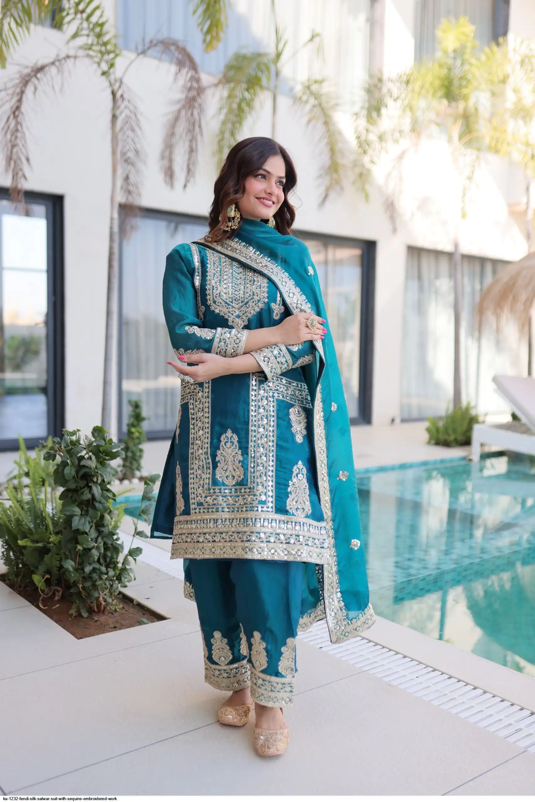 KA 1232 FENDI SILK SALWAR SUIT WITH SEQUINS EMBROIDERED WORK B