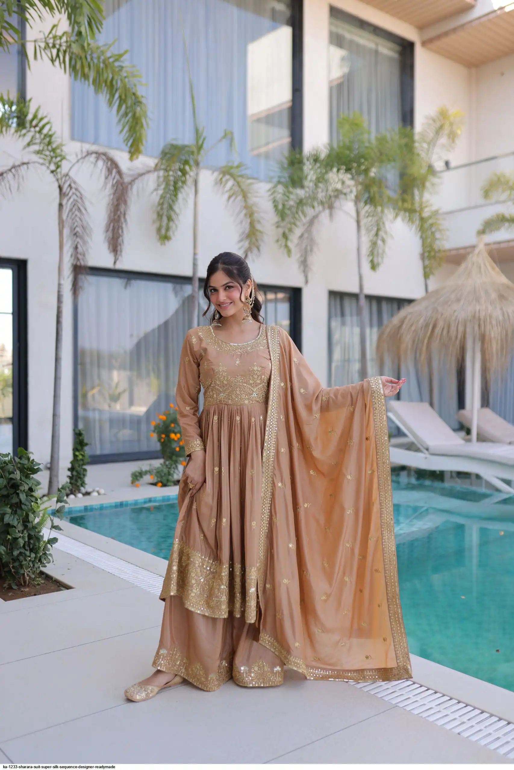 KA 1233 SHARARA SUIT SUPER SILK SEQUENCE DESIGNER READYMADE A