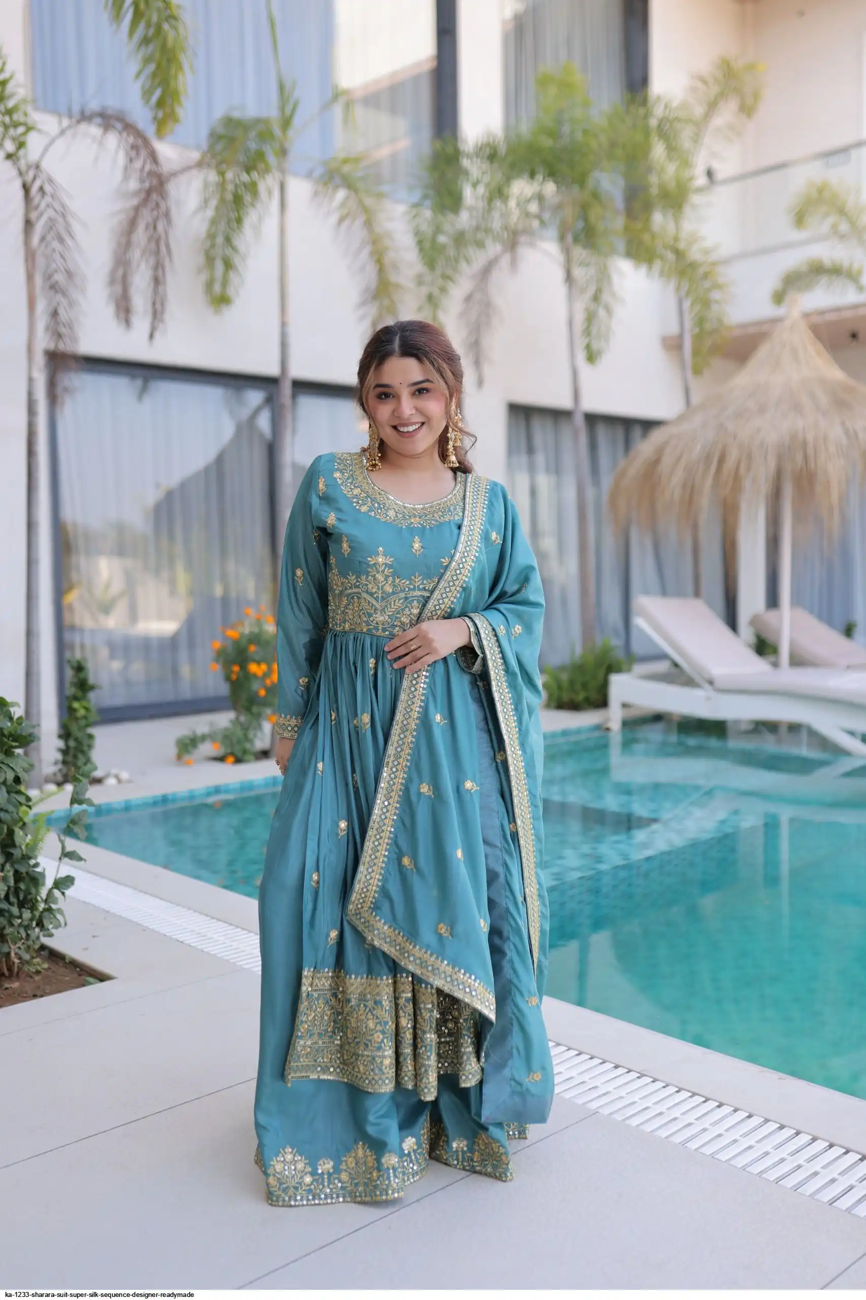 KA 1233 SHARARA SUIT SUPER SILK SEQUENCE DESIGNER READYMADE B