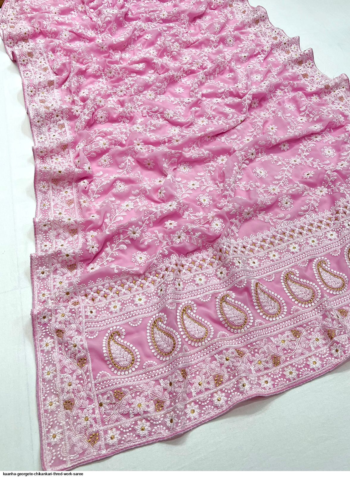KAANHA GEORGETE CHIKANKARI THRED WORK SAREE C
