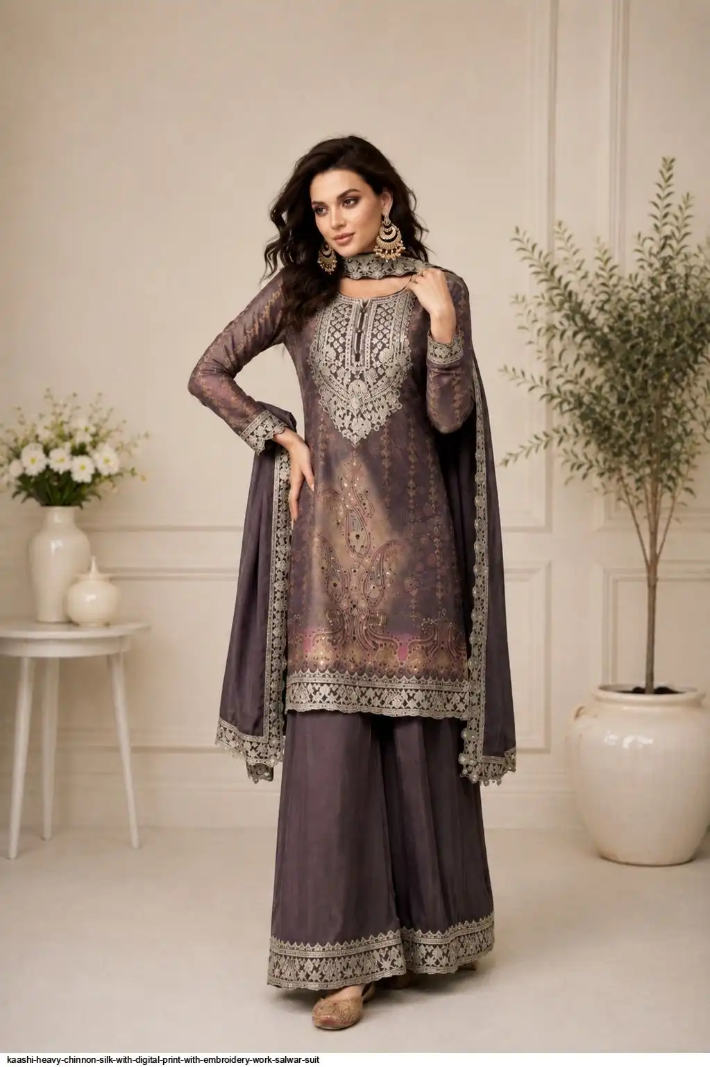 KAASHI HEAVY CHINNON SILK WITH DIGITAL PRINT WITH EMBROIDERY WORK SALWAR SUIT A