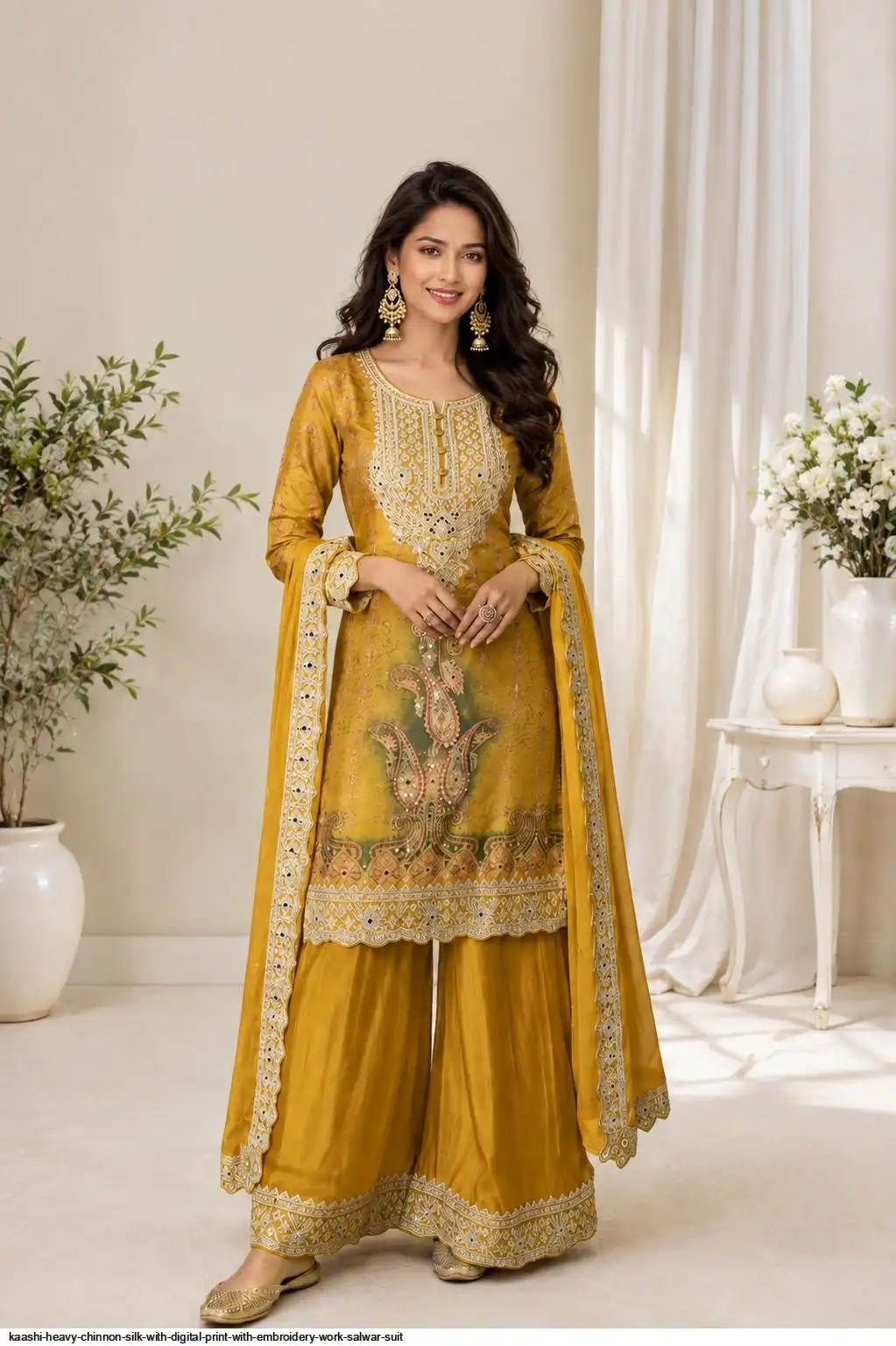 KAASHI HEAVY CHINNON SILK WITH DIGITAL PRINT WITH EMBROIDERY WORK SALWAR SUIT B