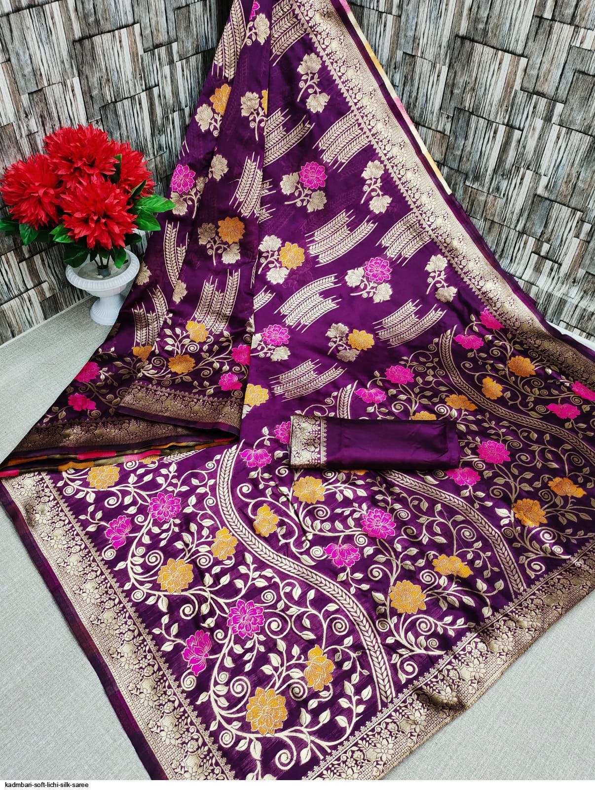 KADMBARI SOFT LICHI SILK SAREE B