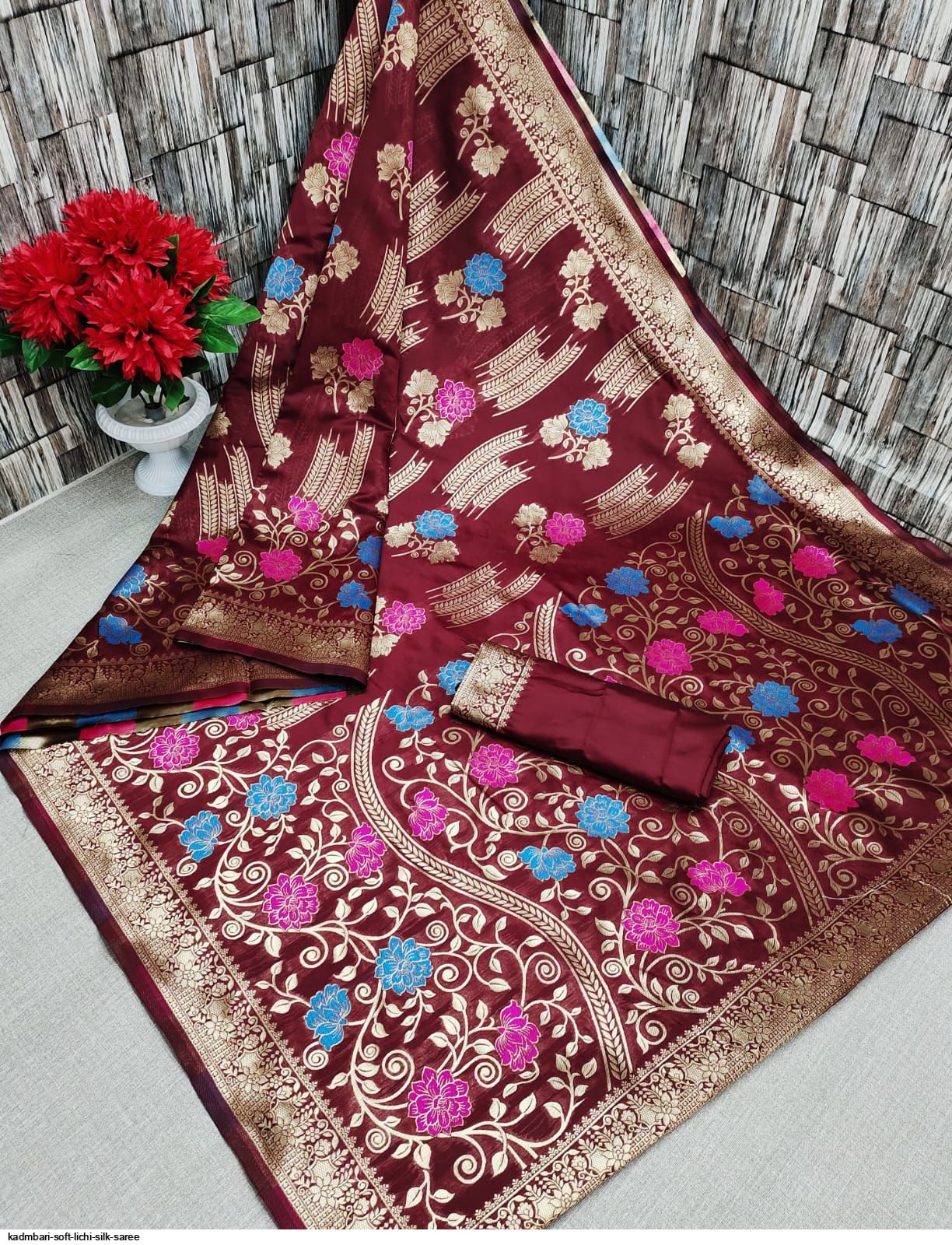 KADMBARI SOFT LICHI SILK SAREE A