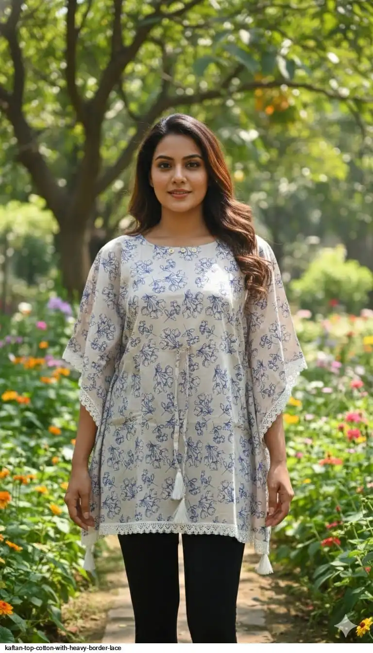 KAFTAN TOP COTTON WITH HEAVY BORDER LACE 2