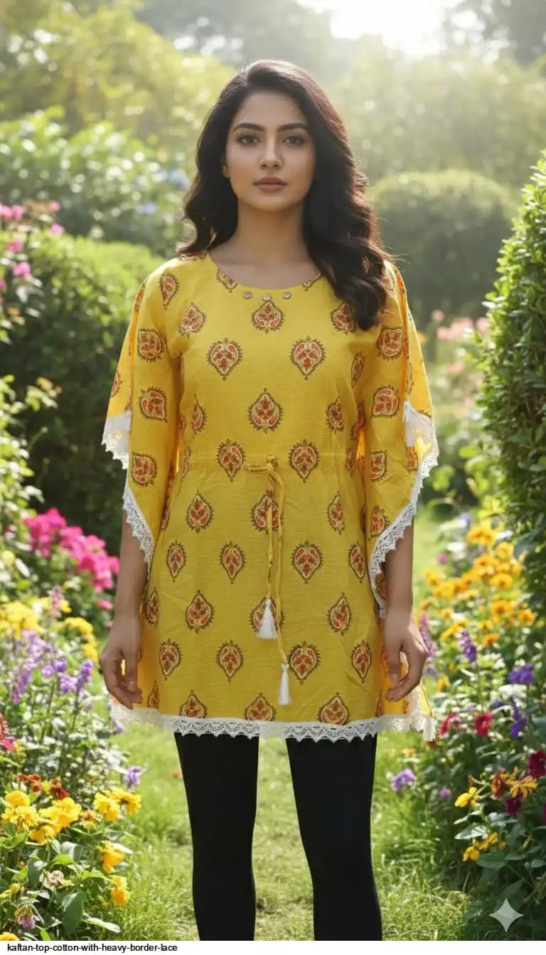 KAFTAN TOP COTTON WITH HEAVY BORDER LACE 5