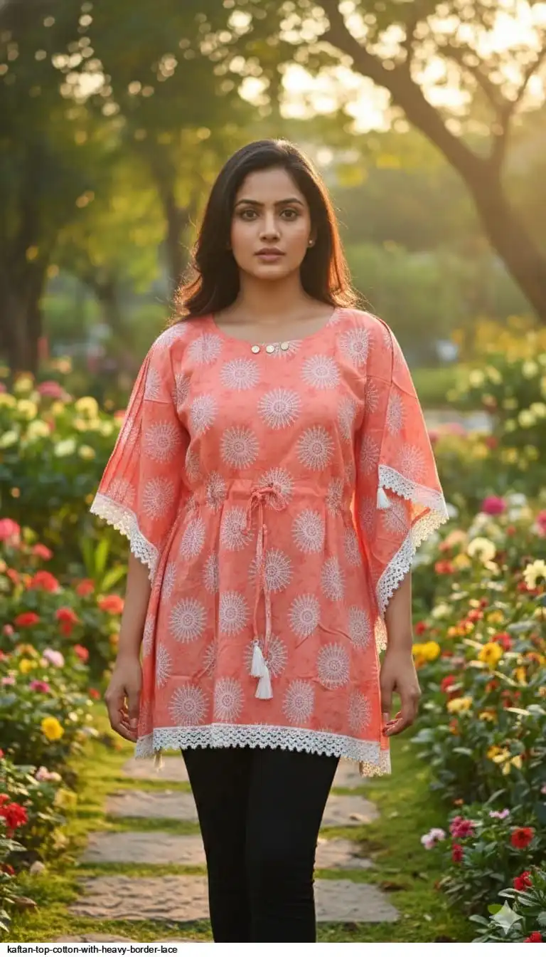 KAFTAN TOP COTTON WITH HEAVY BORDER LACE 3