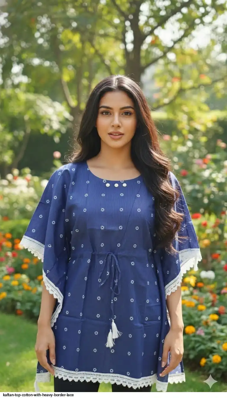 KAFTAN TOP COTTON WITH HEAVY BORDER LACE 4
