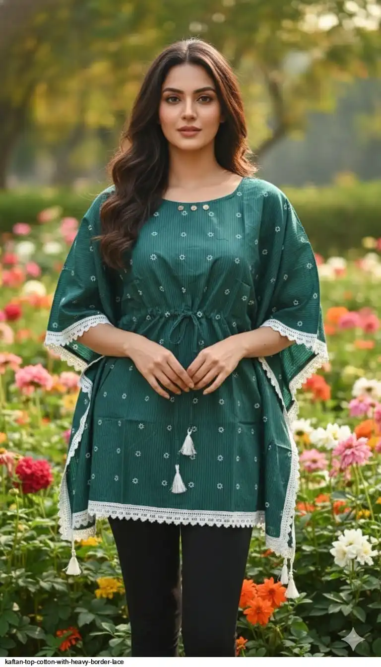 KAFTAN TOP COTTON WITH HEAVY BORDER LACE 7