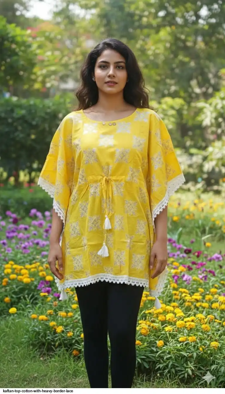KAFTAN TOP COTTON WITH HEAVY BORDER LACE 8