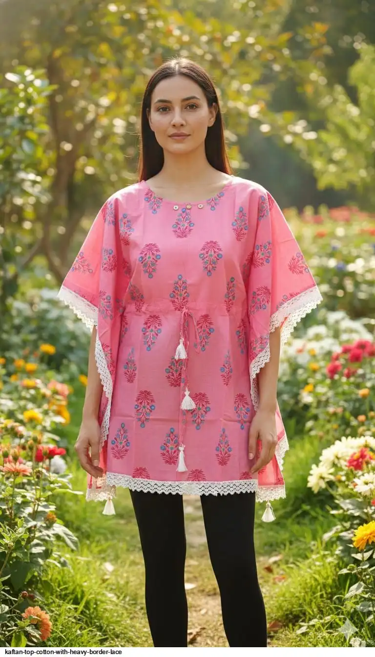 KAFTAN TOP COTTON WITH HEAVY BORDER LACE 11