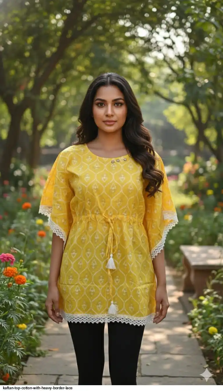 KAFTAN TOP COTTON WITH HEAVY BORDER LACE 10