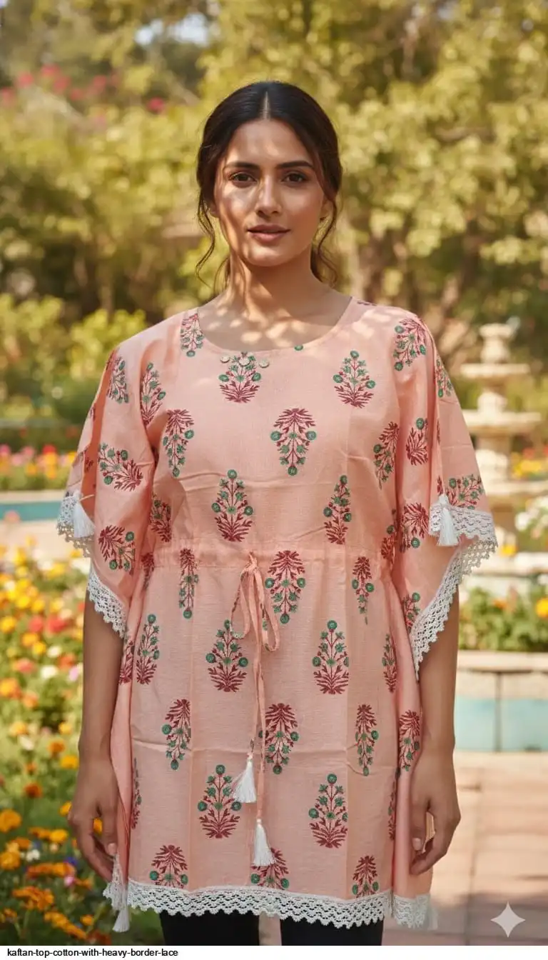 KAFTAN TOP COTTON WITH HEAVY BORDER LACE 14