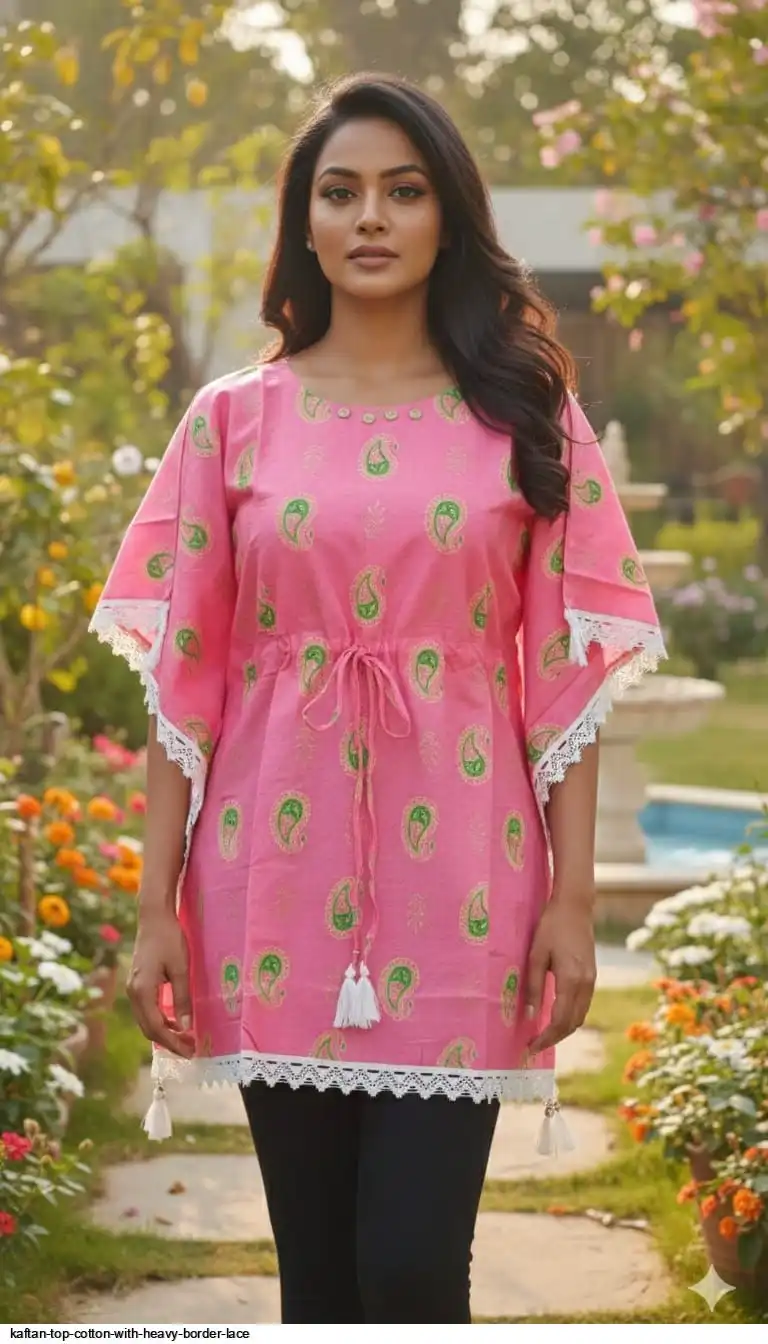KAFTAN TOP COTTON WITH HEAVY BORDER LACE 15