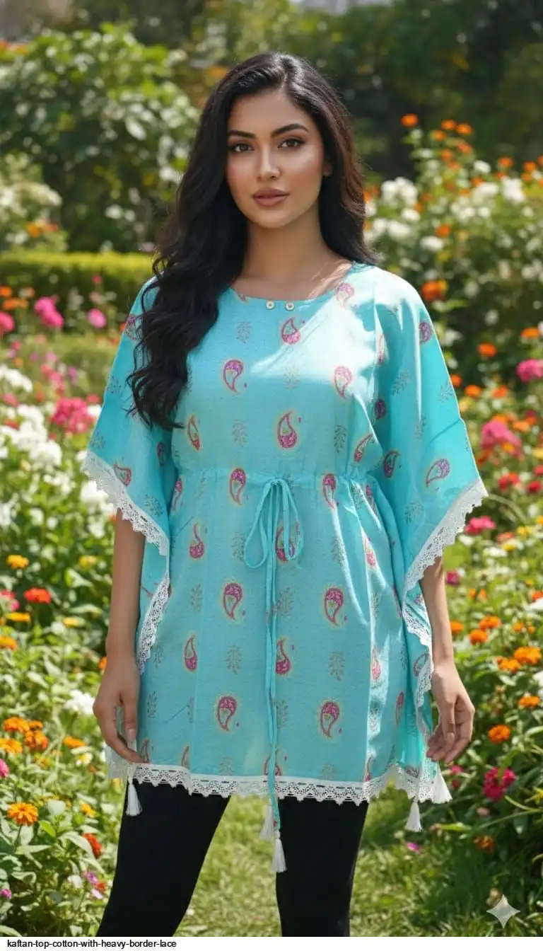 KAFTAN TOP COTTON WITH HEAVY BORDER LACE 16
