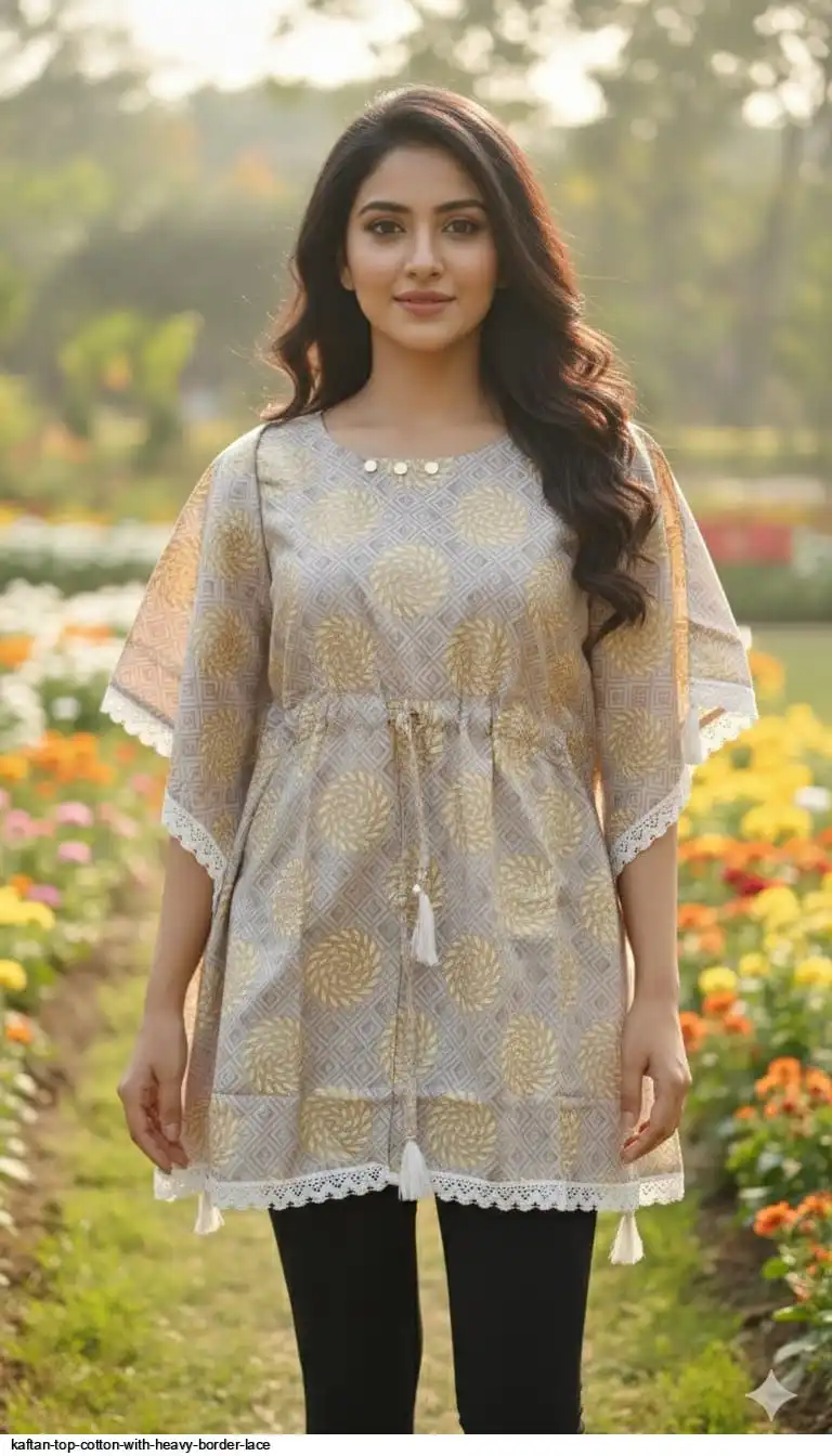 KAFTAN TOP COTTON WITH HEAVY BORDER LACE 17