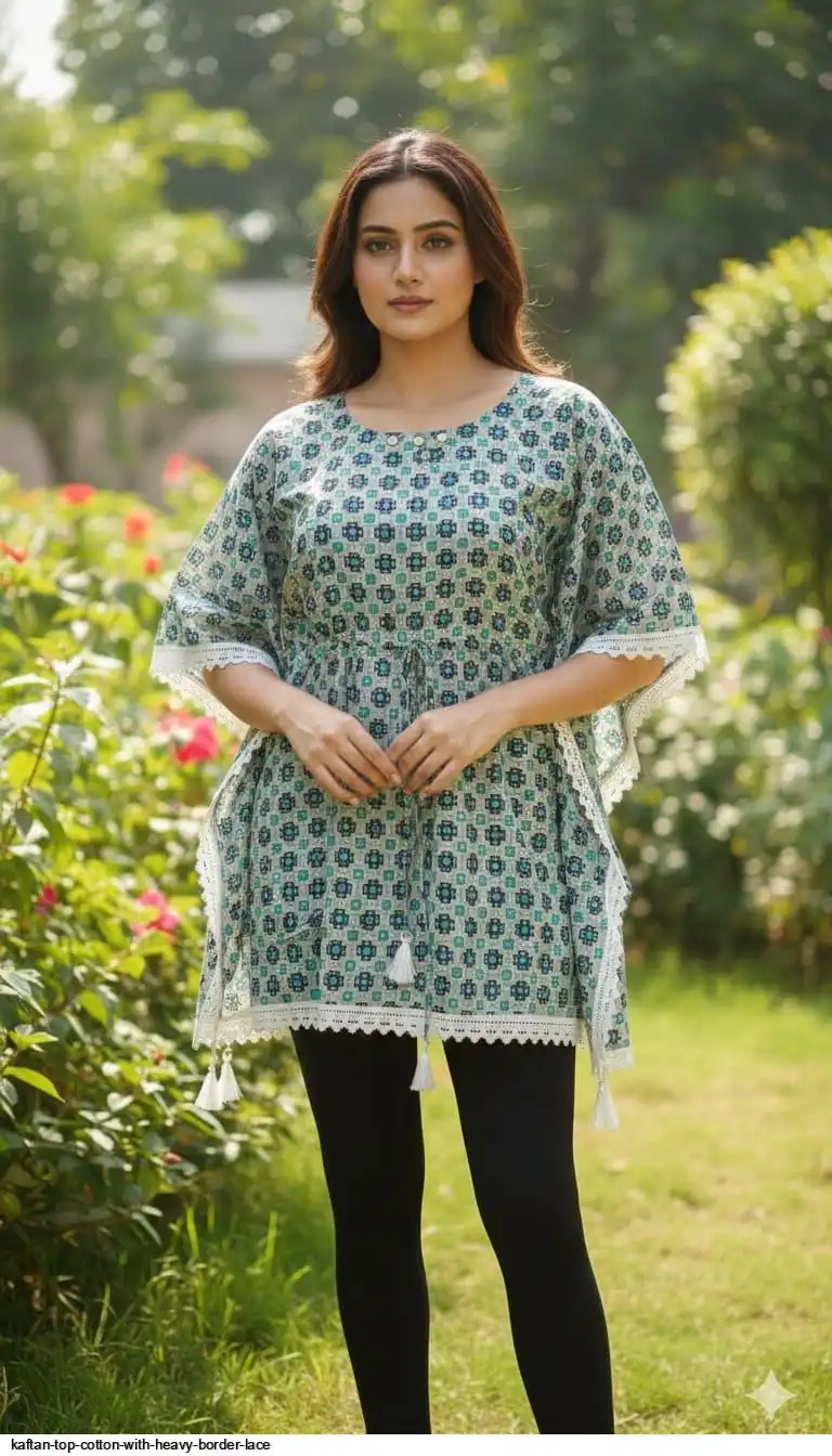 KAFTAN TOP COTTON WITH HEAVY BORDER LACE 19