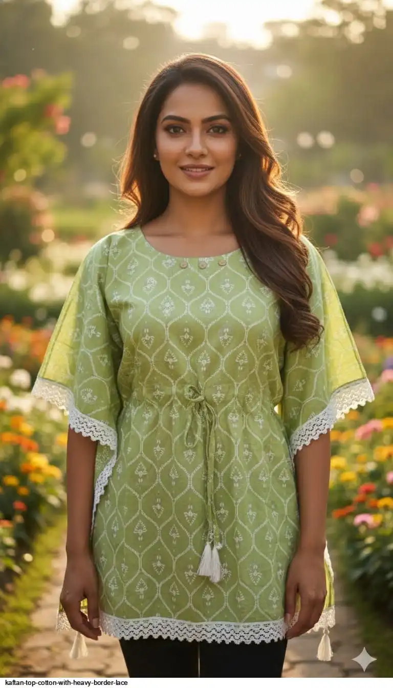 KAFTAN TOP COTTON WITH HEAVY BORDER LACE 18