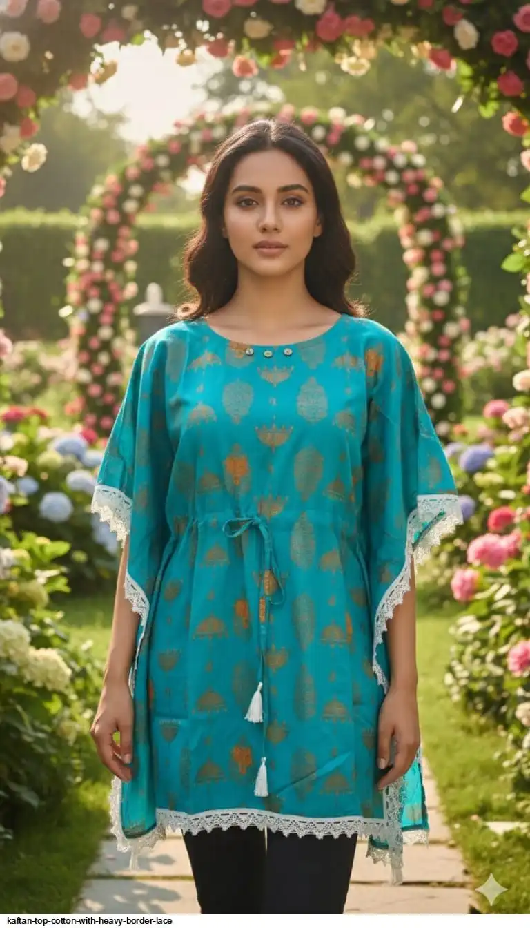 KAFTAN TOP COTTON WITH HEAVY BORDER LACE 20