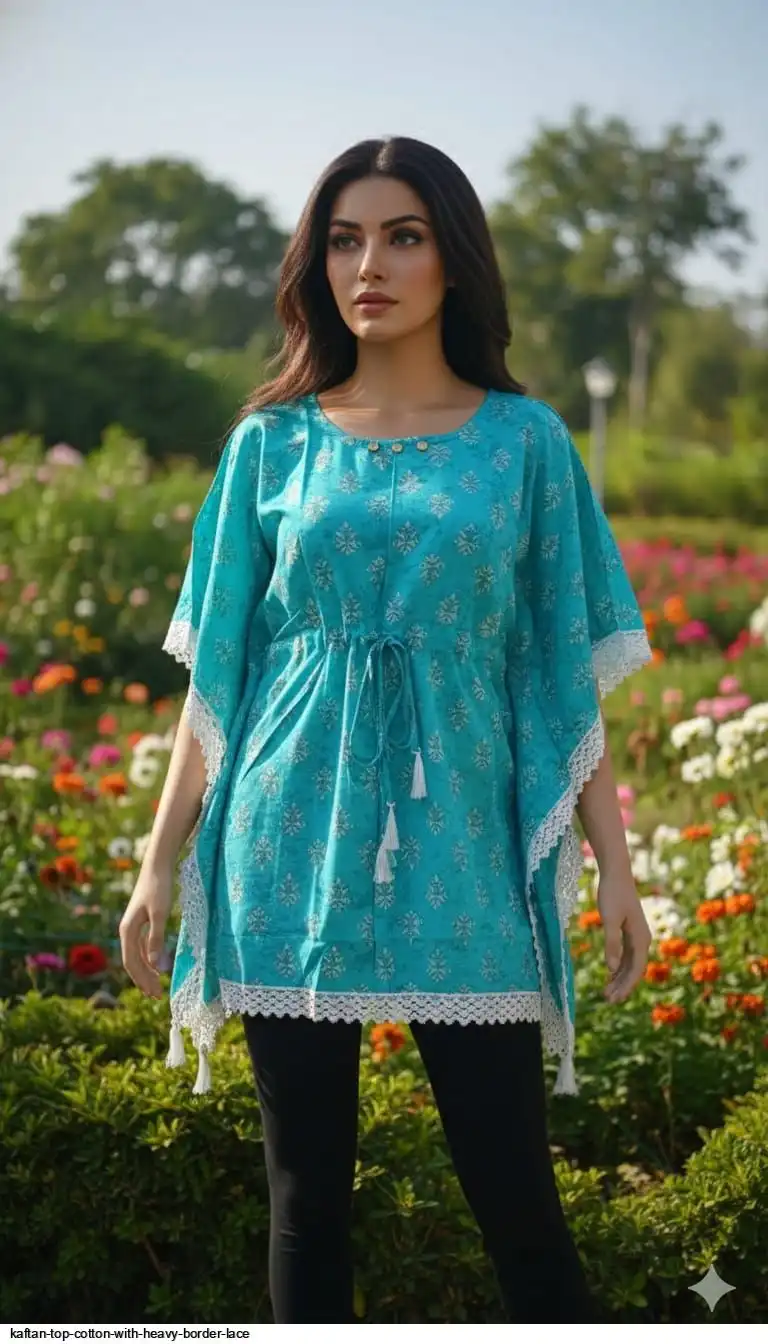 KAFTAN TOP COTTON WITH HEAVY BORDER LACE 22
