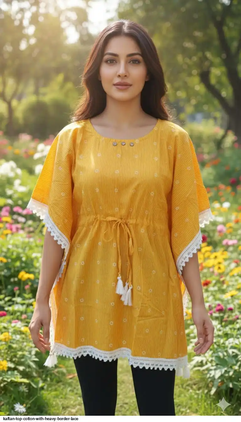 KAFTAN TOP COTTON WITH HEAVY BORDER LACE 21