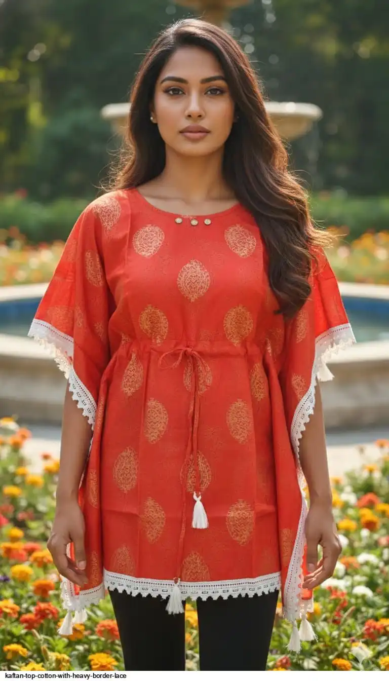 KAFTAN TOP COTTON WITH HEAVY BORDER LACE 23