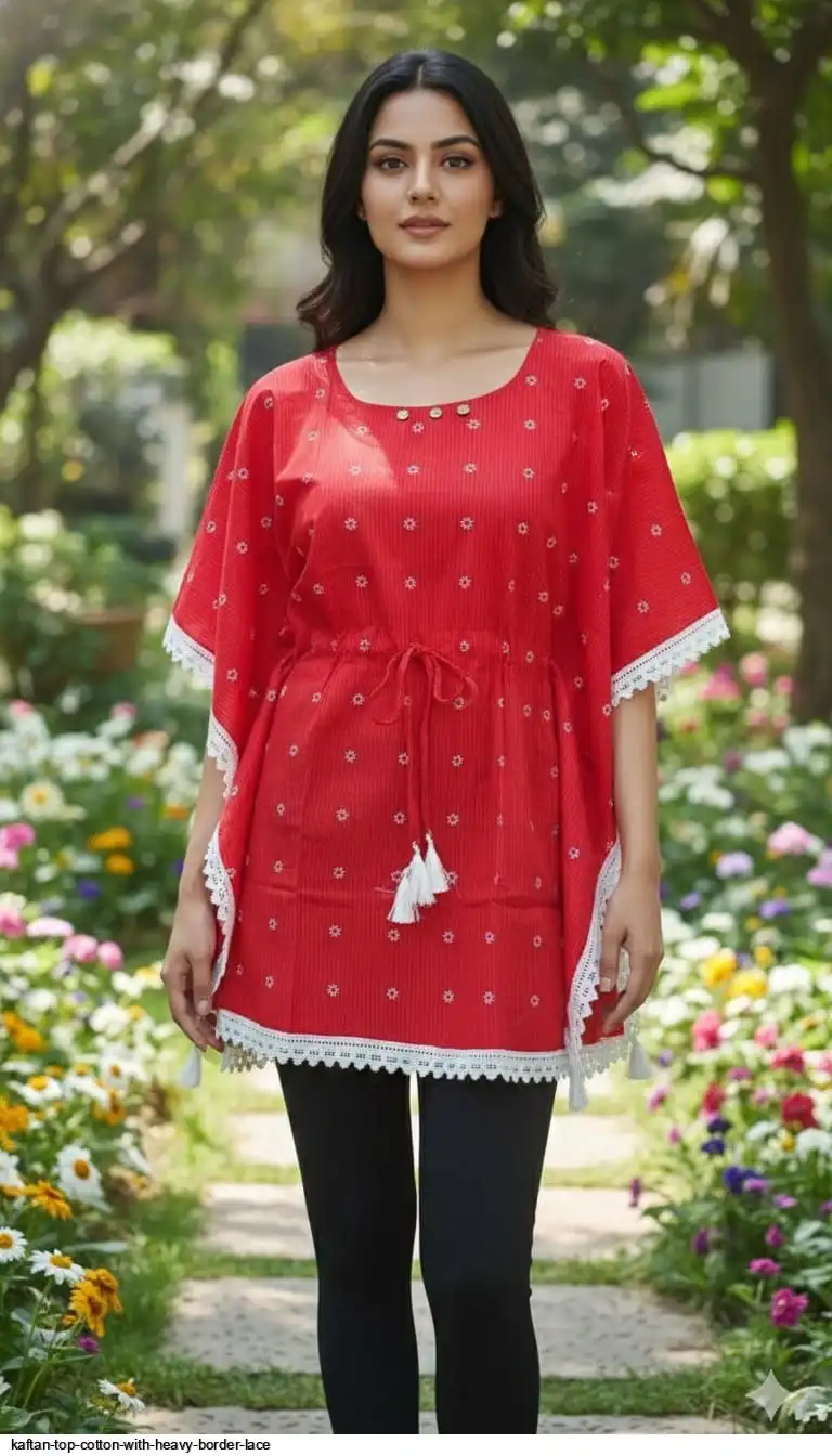 KAFTAN TOP COTTON WITH HEAVY BORDER LACE 24