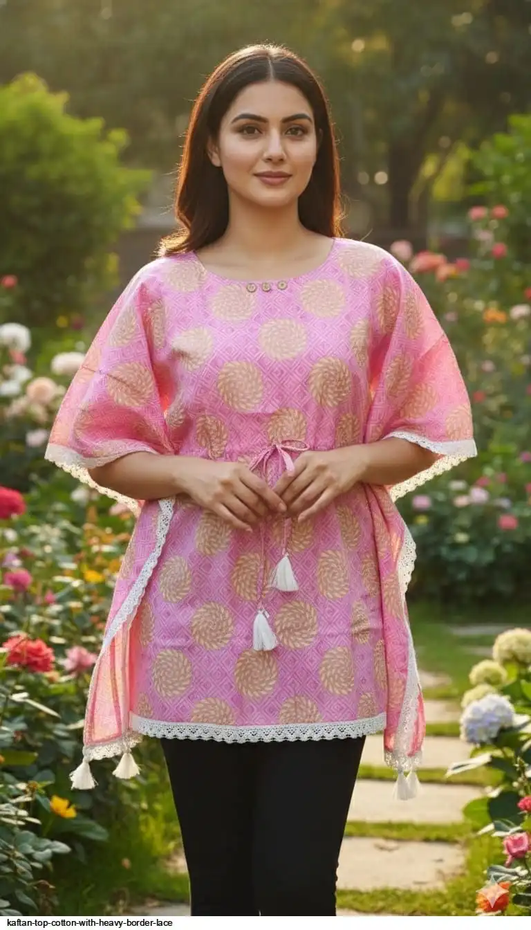 KAFTAN TOP COTTON WITH HEAVY BORDER LACE 25