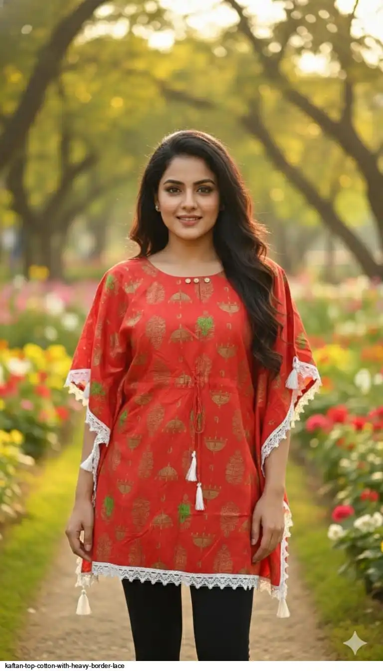 KAFTAN TOP COTTON WITH HEAVY BORDER LACE 28