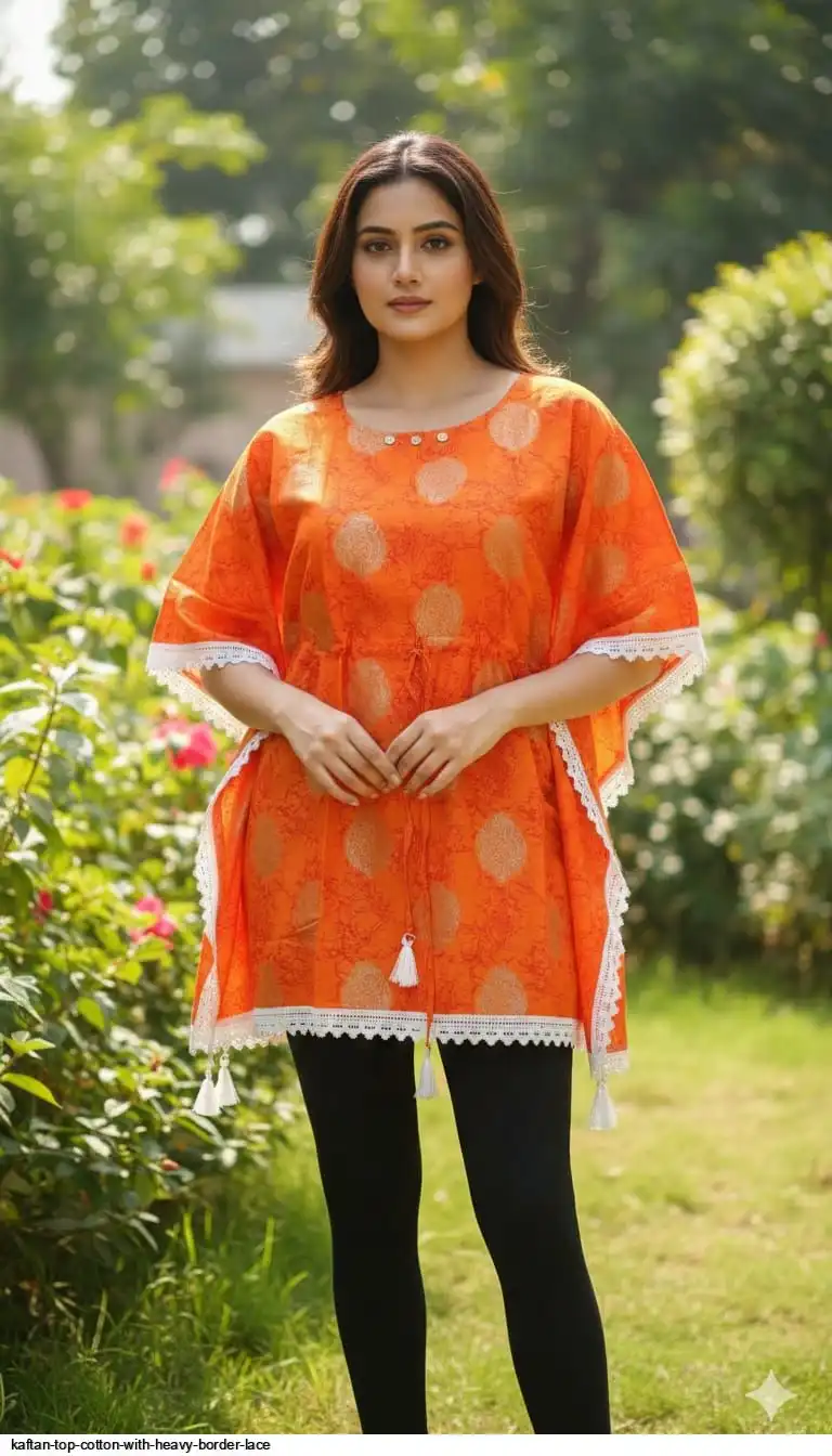 KAFTAN TOP COTTON WITH HEAVY BORDER LACE 27