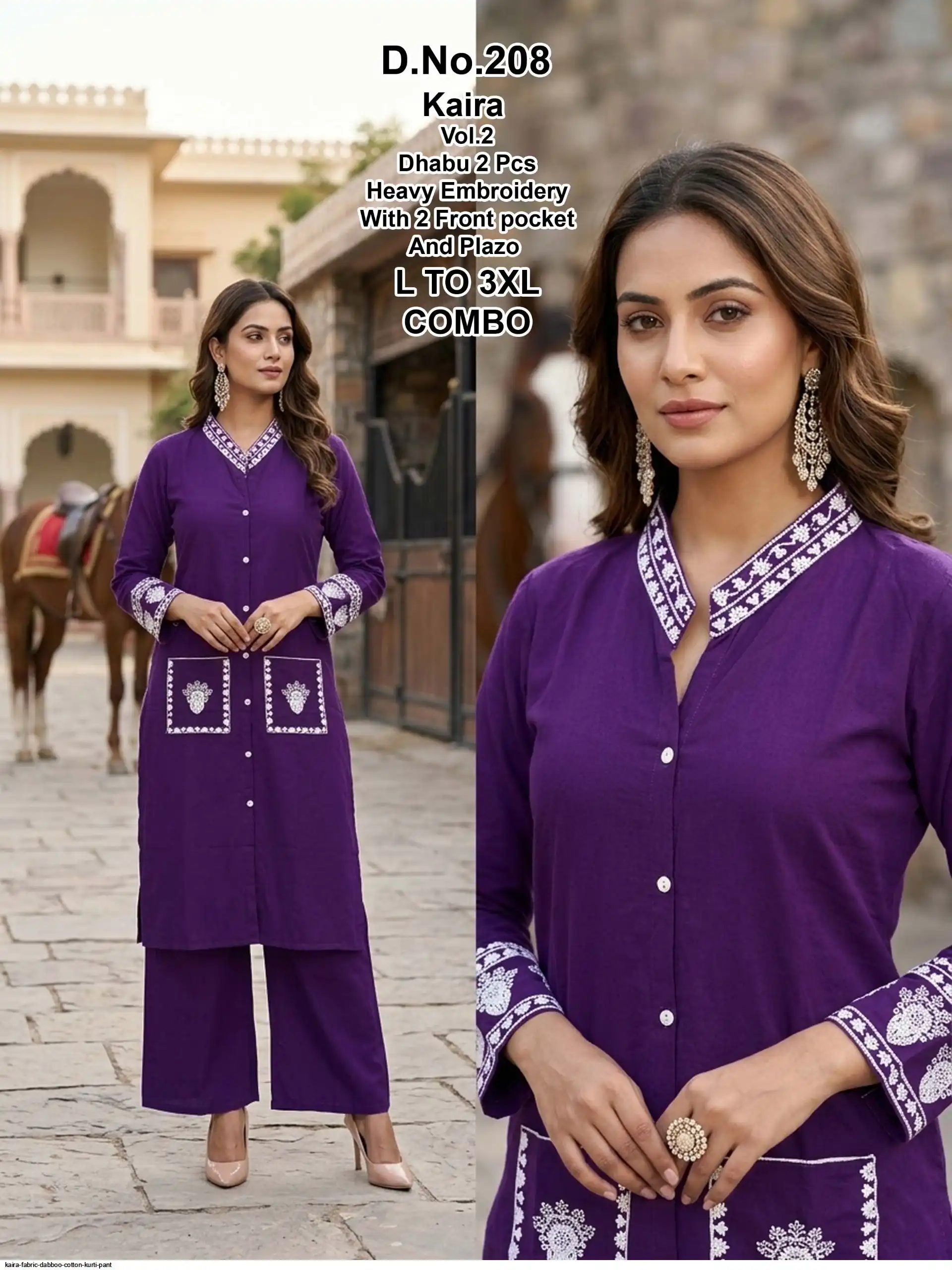 KAIRA FABRIC DABBOO COTTON KURTI PANT 208