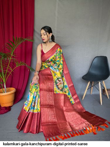 Buy KWINA Polyester Kalamkari Digital Printed Saree With Unstitched Blouse  piece (PR 1) at Amazon.in