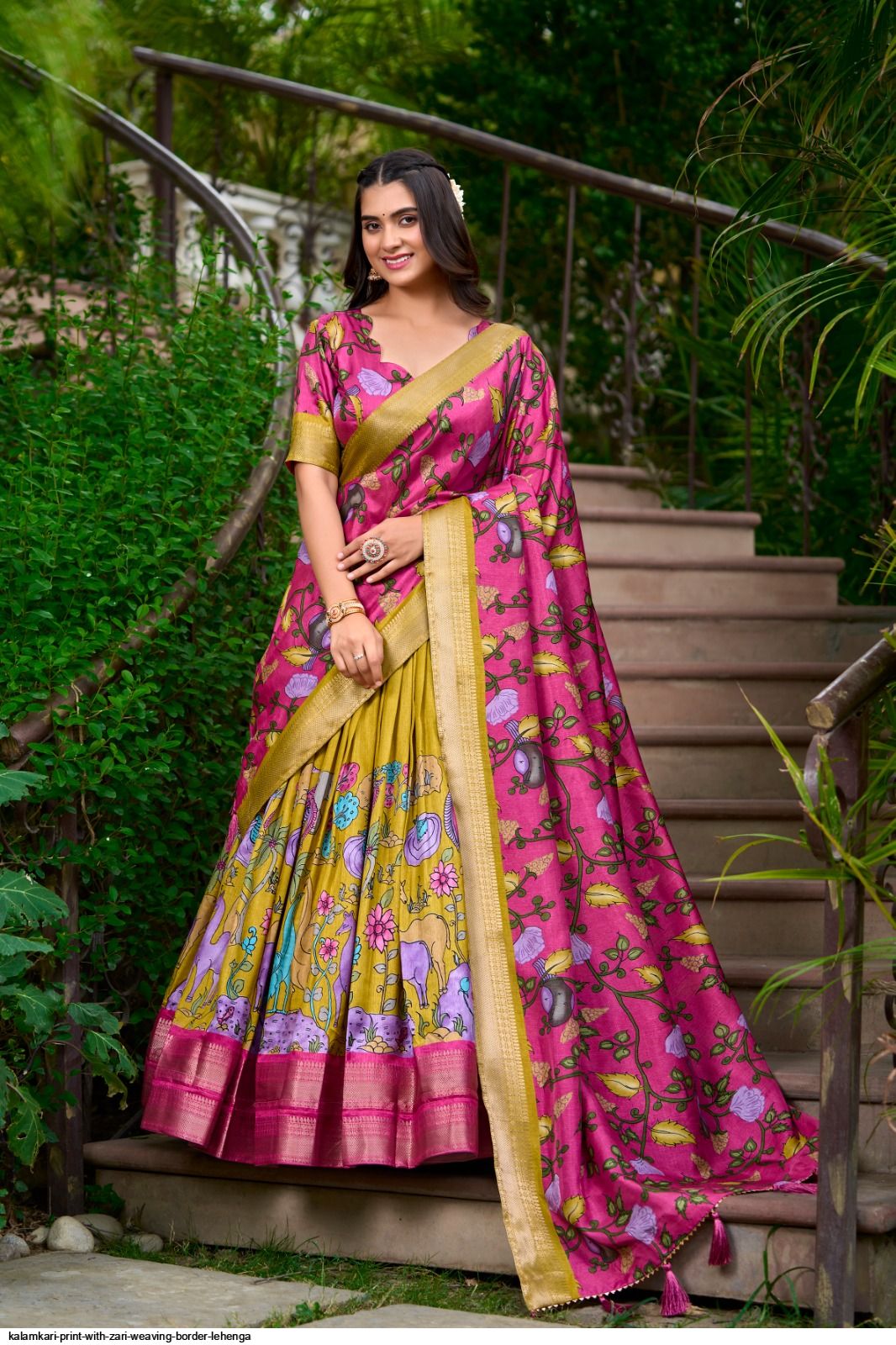 KALAMKARI PRINT WITH ZARI WEAVING BORDER LEHENGA D