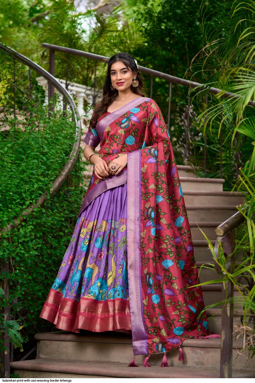 KALAMKARI PRINT WITH ZARI WEAVING BORDER LEHENGA A