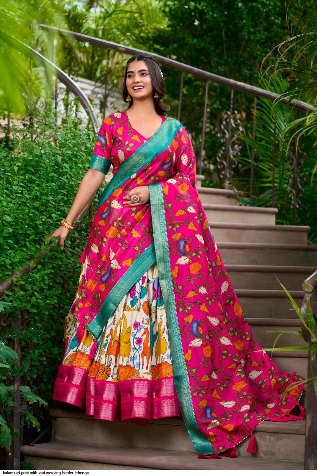 KALAMKARI PRINT WITH ZARI WEAVING BORDER LEHENGA B