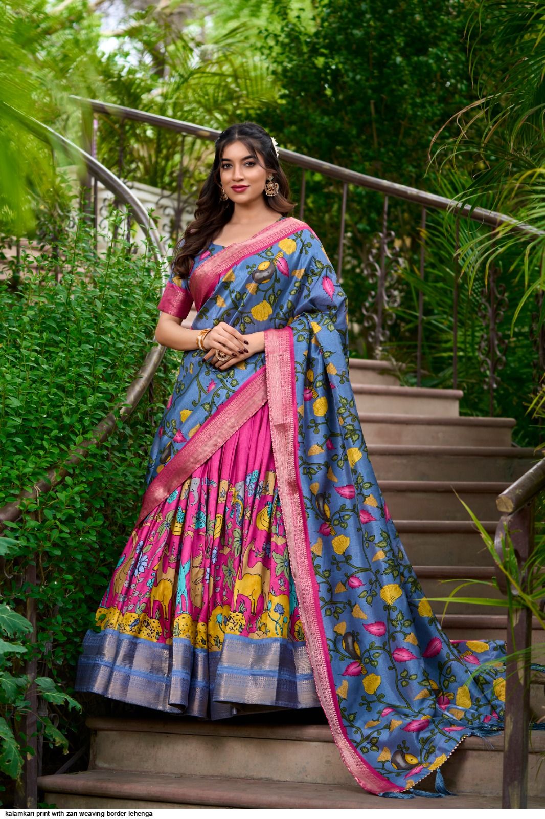 KALAMKARI PRINT WITH ZARI WEAVING BORDER LEHENGA C