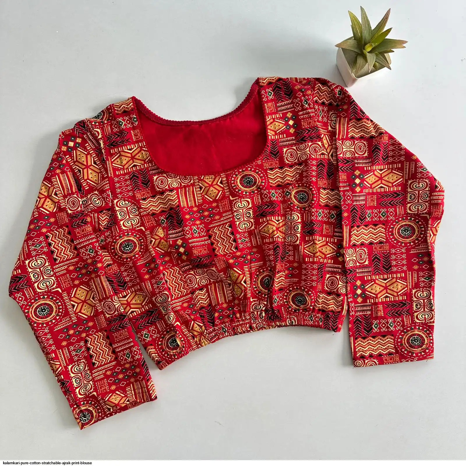 KALAMKARI PURE COTTON STRATCHABLE AJRAK PRINT BLOUSE 4