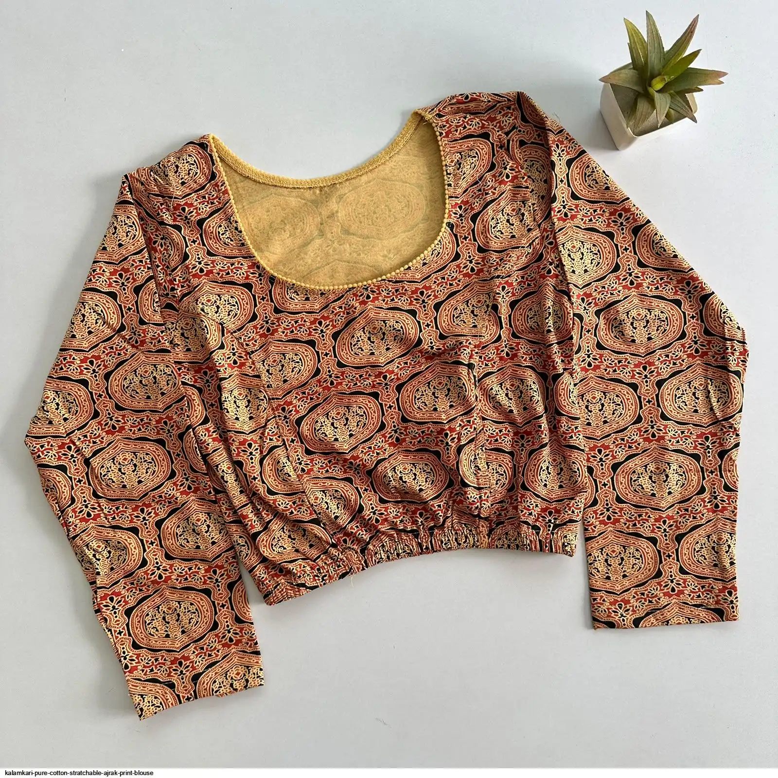 KALAMKARI PURE COTTON STRATCHABLE AJRAK PRINT BLOUSE 3