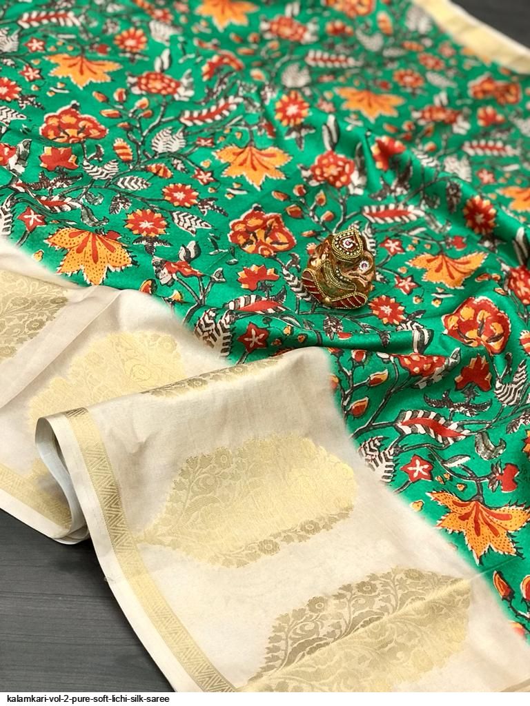 KALAMKARI VOL 2 PURE SOFT LICHI SILK SAREE B