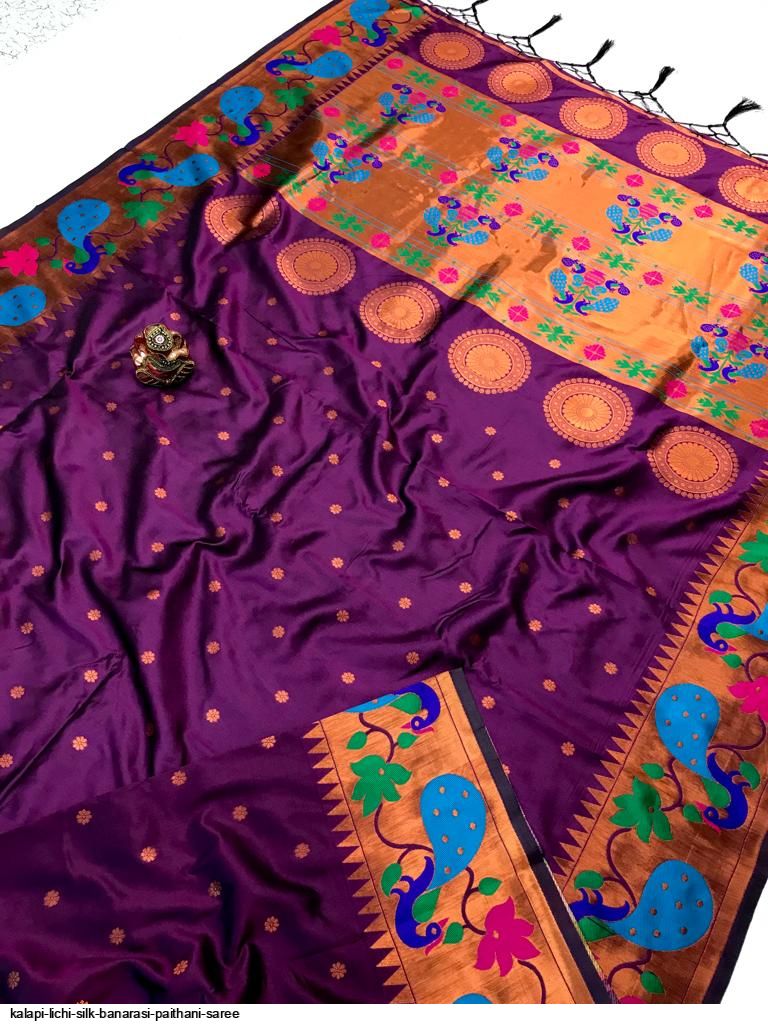 Kalapi Image KALAPI LICHI SILK BANARASI PAITHANI SAREE