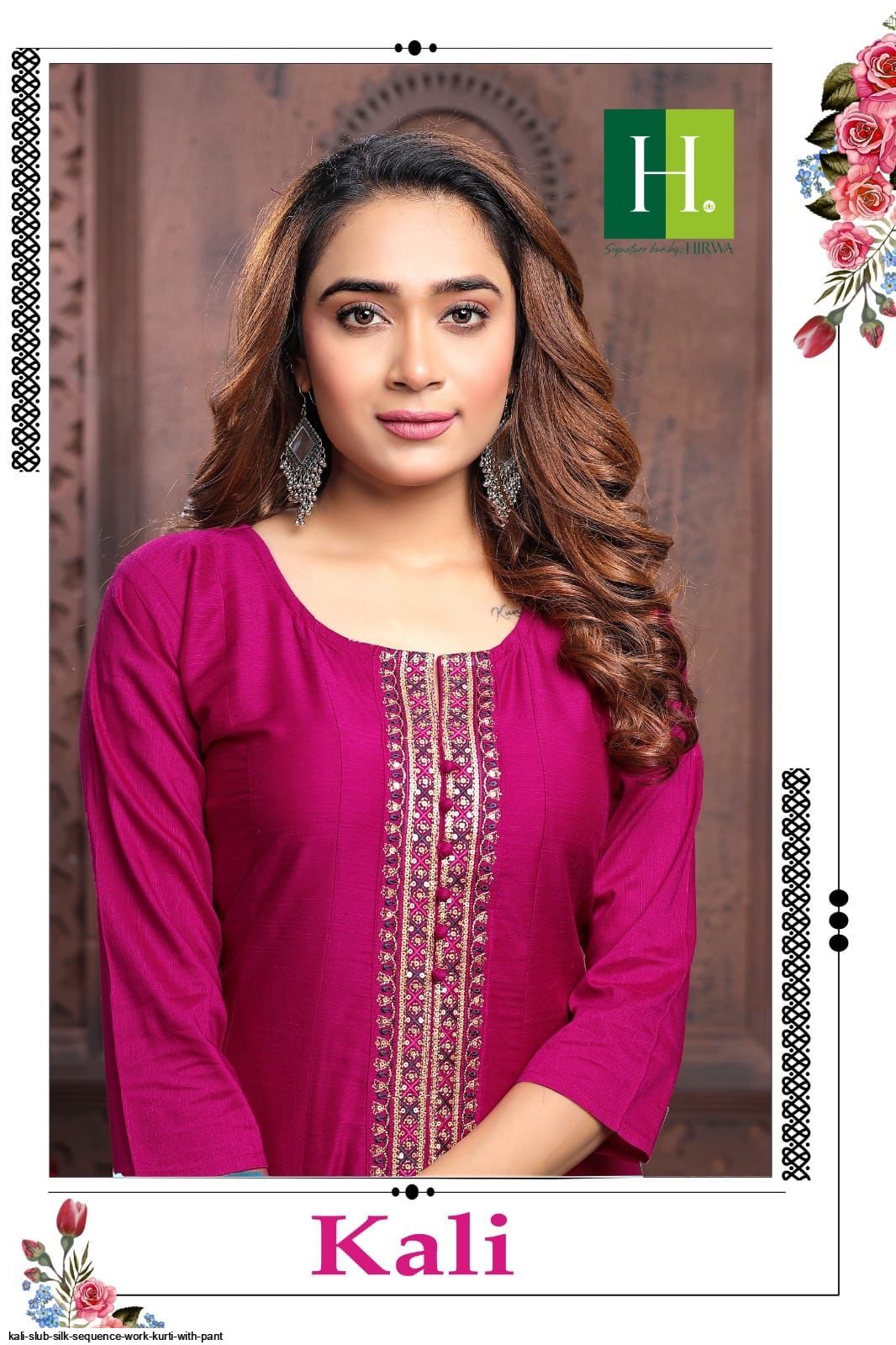 Kali SLUB SILK SEQUENCE WORK KURTI WITH PANT