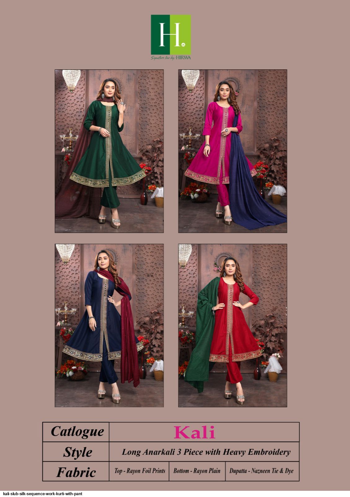 Kali SLUB SILK SEQUENCE WORK KURTI WITH PANT