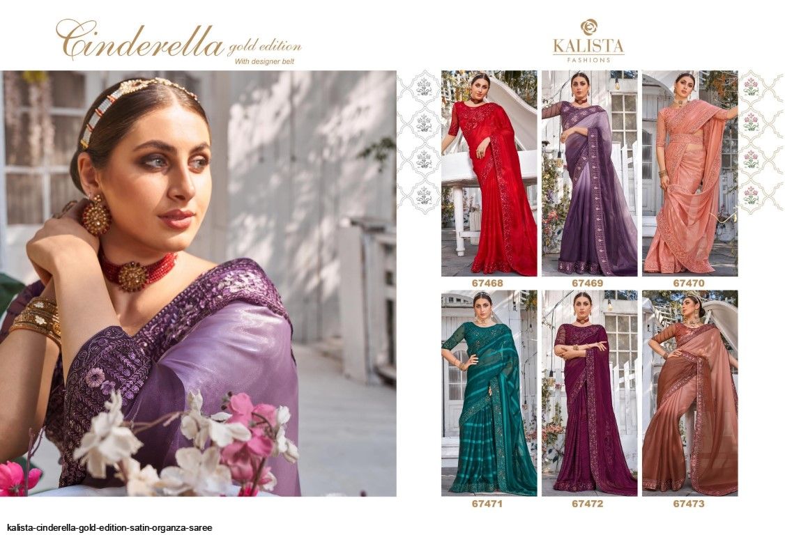 KALISTA Cinderella gold edition satin ORGANZA SAREE