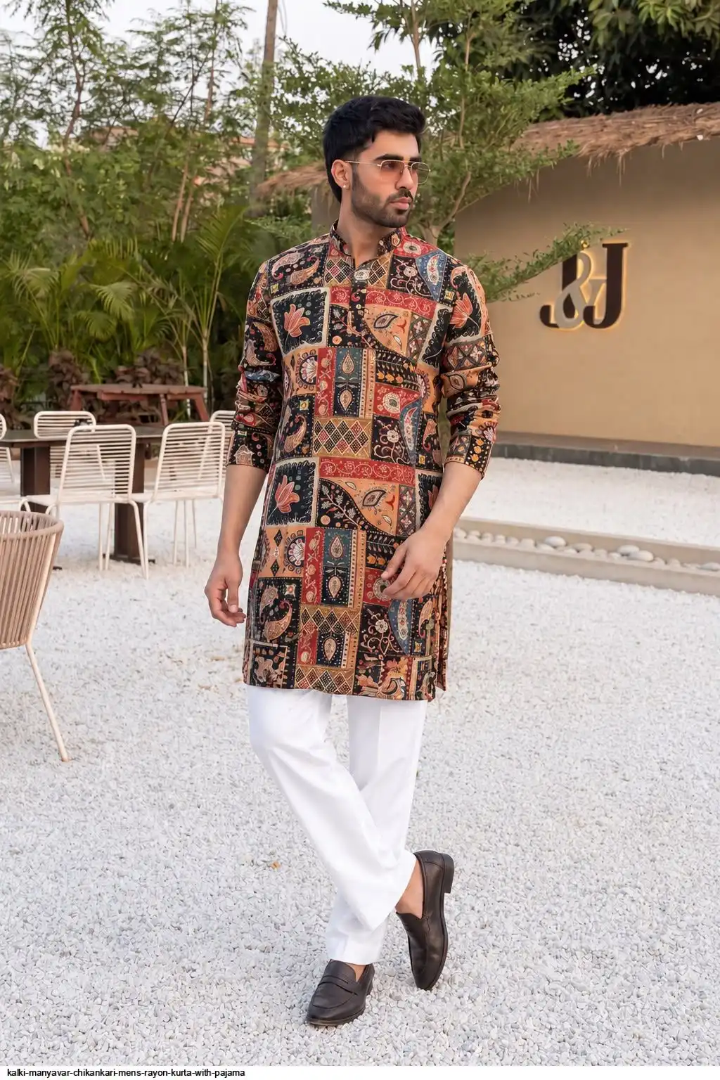 KALKI MANYAVAR CHIKANKARI MENS RAYON KURTA WITH PAJAMA 2