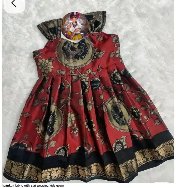 KALMKARI FABRIC WITH ZARI WEAVING KIDS GOWN B