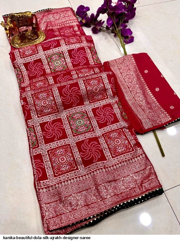 KANIKA BEAUTIFUL DOLA SILK AJRAKH DESIGNER SAREE E