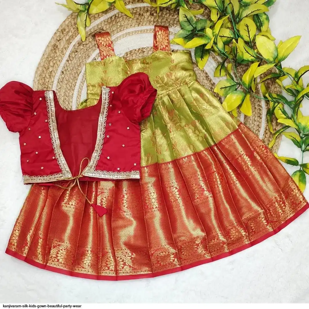 KANJIVARAM SILK KIDS GOWN BEAUTIFUL PARTY WEAR A
