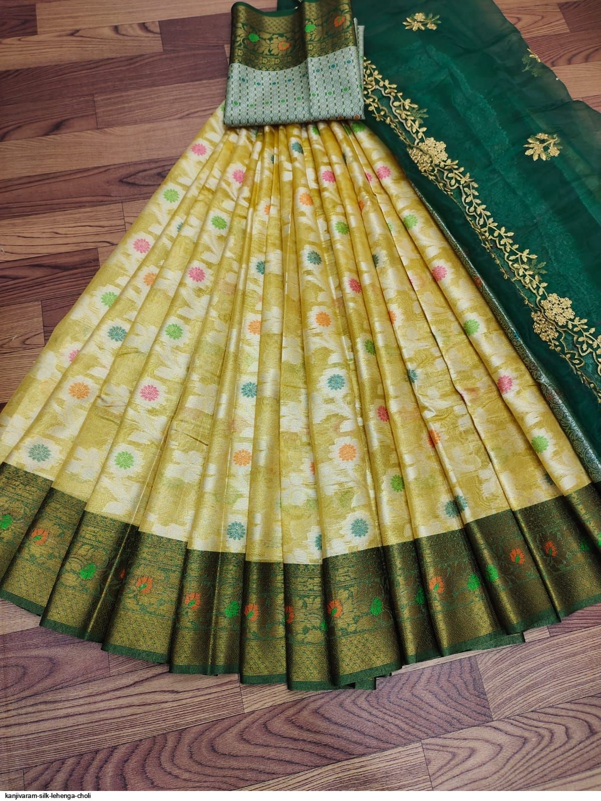 Kanjivaram Silk Half Saree Lehenga Choli With Blouse and Dupatta