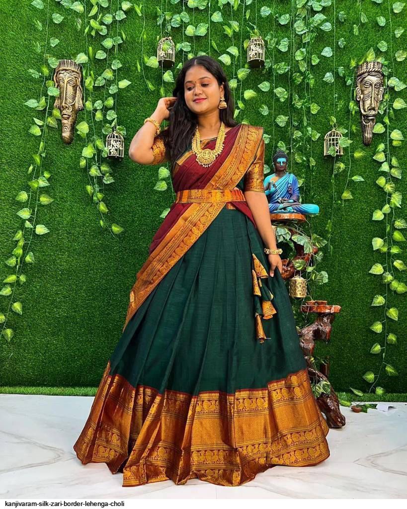 Designer Exclusive Pure Kanjivaram Silk Half Saree Lehenga Choli With  Embroidery Work, Party & Wedding Wear Pure Banarasi Silk Lehenga Choli -  Etsy