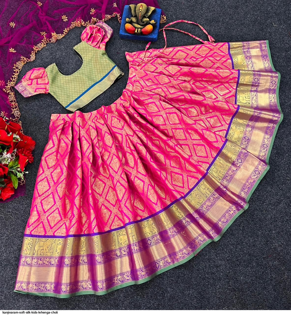 Indigo paithani lehenga for kids -